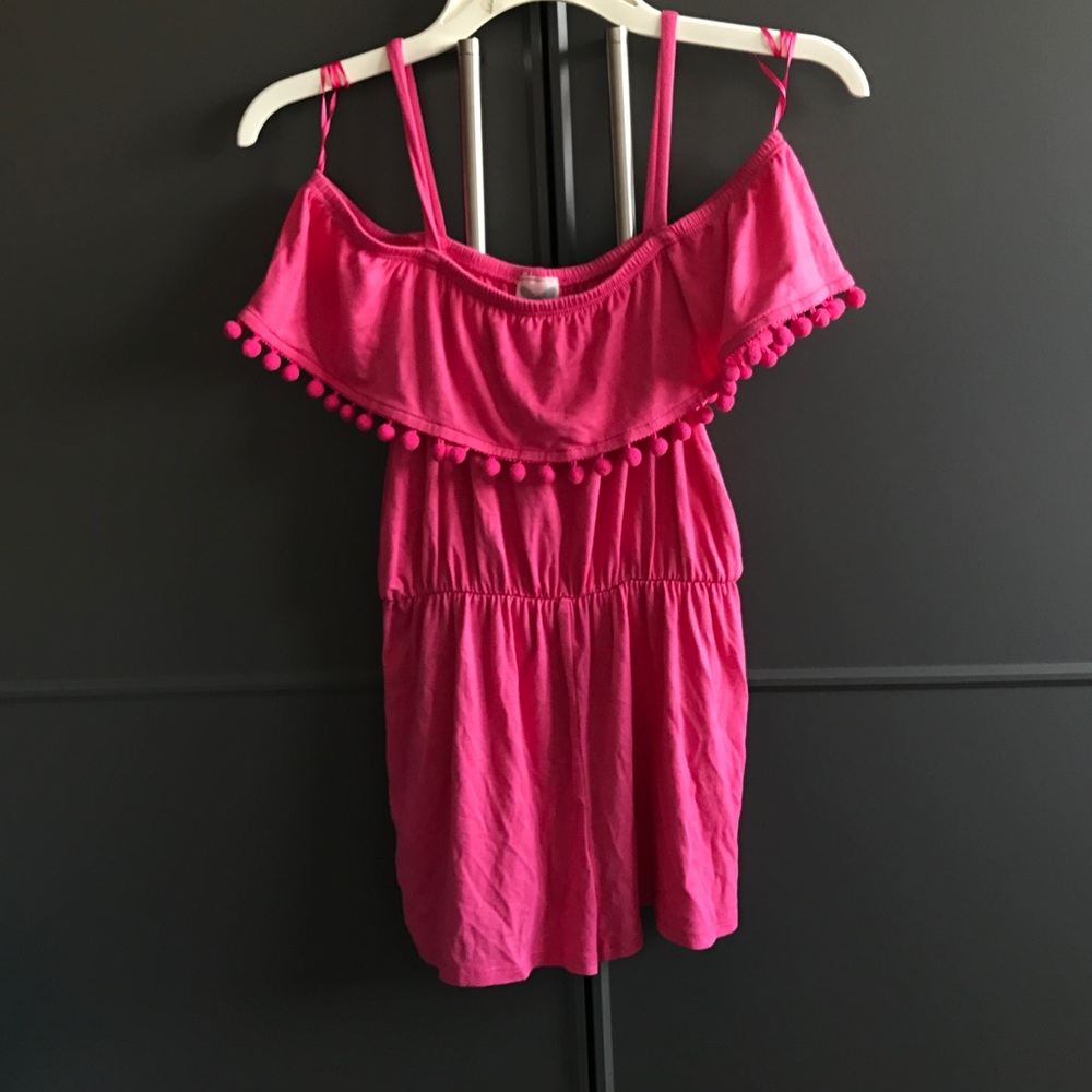 Off the shoulder hot pink romper